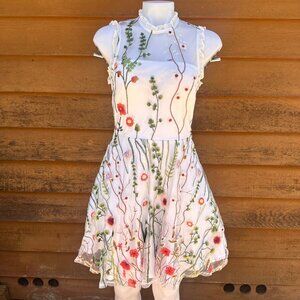 City Studio Floral Embroidered Sleeveless Fit & Flare Dress Size 11 White Multic